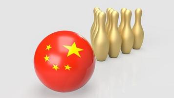 bolos de bola de china y pin de oro para representación 3d de concepto de negocio foto