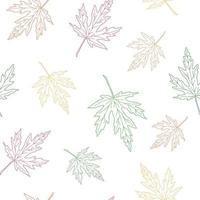 Autumn leaves seamless pattern outline seasonal images simple fall repeat ornament in hand drawn doodle style for gift paper, textile vector