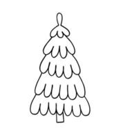 Simple Christmas tree hand drawn in doodle style minimalist vector outline illustration, winter holiday decor, happy holidays celebration, family gatherings celebration symbol, festive mood pattern