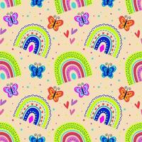 Vector seamless pattern with rainbows of bright colors with a beautiful ornament highlighted on a white background is ideal for children's posters.