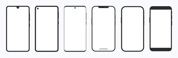 Modern Smartphone Collection Set Notch Bezel Flat Blank Mockup Touchscreen Display Technology photo