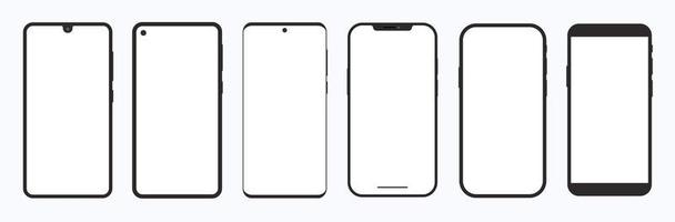 Modern Smartphone Collection Set Notch Bezel Flat Blank Mockup Touchscreen Display Technology photo