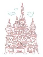 Basil's Cathedral in Moscow on Red Square. Landmark of Russia. Vector linear illustration isolated on white background