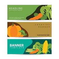 Three horizontal banners with colorful fresh vegetables vector illustration