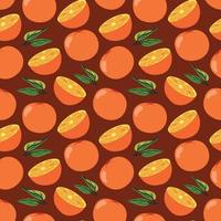 Seamless pattern of oranges and leaves. Fruit vector background. Seamless pattern texture design.