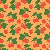 Cherry pattern, cute heart fruit cartoon seamless background Vector illustration. Seamless pattern texture design.