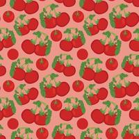 Seamless pattern with tomatoes, slices, halves and cherry tomatoes. Natural background for textiles vector