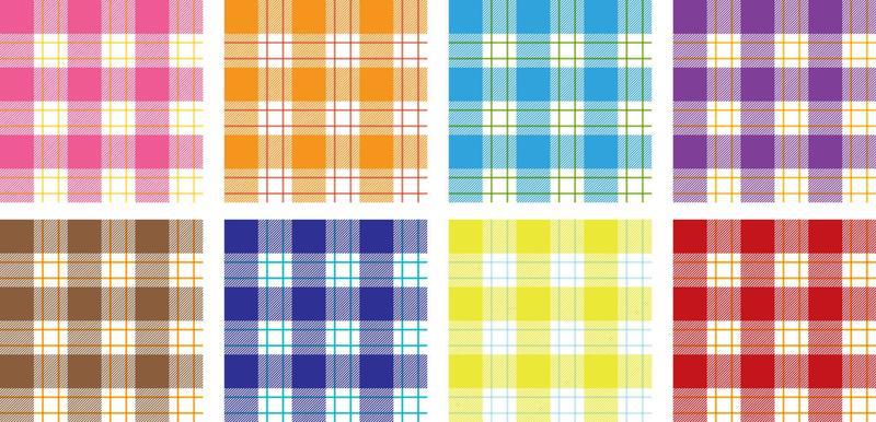 Tartan checked plaids colorful set. Set of seamless fabric texture vivid colors.