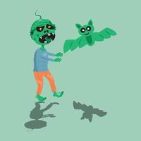 celebra halloween con zombis y murciélagos verdes vector