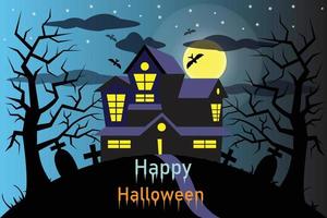 spooky house halloween celebration and full moon vector