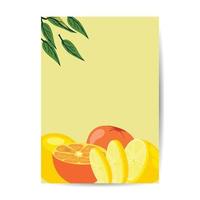 fruta jugosa y fresca. naranja, ilustración de portada de vector de fruta de limón.