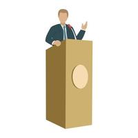 Business man giving a presentation in a conference or meeting setting. Orator speaking from tribune illustration. vector