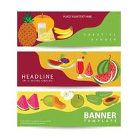 Exotic and garden fruits banners set for fruit shop or market. Vector farm harvest