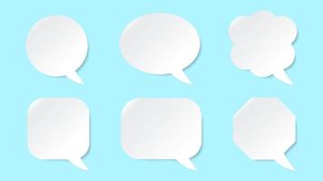 blank white speech bubbles set with paper cut style isolated on blue background vector
