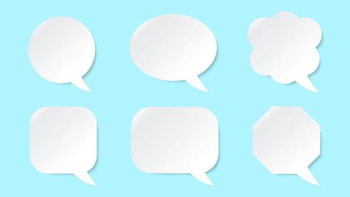 blank white speech bubbles set with paper cut style isolated on blue background