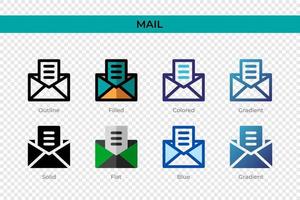 Mail icon in different style. Mail vector icons designed in outline, solid, colored, filled, gradient, and flat style. Symbol, logo illustration. Vector illustration