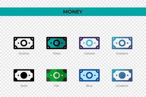 Money icon in different style. Money vector icons designed in outline, solid, colored, filled, gradient, and flat style. Symbol, logo illustration. Vector illustration