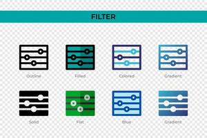 icono de filtro en un estilo diferente. iconos vectoriales de filtro diseñados en contorno, sólido, coloreado, relleno, degradado y estilo plano. símbolo, ilustración de logotipo. ilustración vectorial vector