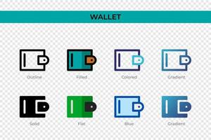 Wallet icon in different style. Wallet vector icons designed in outline, solid, colored, filled, gradient, and flat style. Symbol, logo illustration. Vector illustration