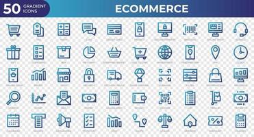 Set of 50 Ecommerce web icons in gradient style. Credit card, profit, invoice. Gradient icons collection. Vector illustration