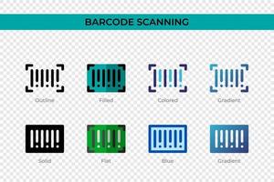 icono de escaneo de código de barras en un estilo diferente. iconos vectoriales de escaneo de código de barras diseñados en contorno, sólido, coloreado, relleno, degradado y estilo plano. símbolo, ilustración de logotipo. ilustración vectorial vector