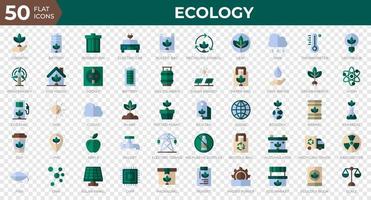 Set of 50 Ecology web icons in flat style. Recycling, biology, renewable energy. Flat icons collection. Vector illustration