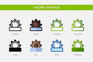 icono de energía hidroeléctrica en un estilo diferente. iconos vectoriales de energía hidroeléctrica diseñados en contorno, sólido, coloreado, relleno, degradado y estilo plano. símbolo, ilustración de logotipo. ilustración vectorial vector