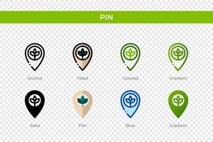 Pin icon in different style. Pin vector icons designed in outline, solid, colored, filled, gradient, and flat style. Symbol, logo illustration. Vector illustration