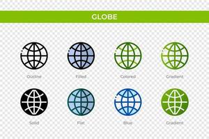 Globe icon in different style. Globe vector icons designed in outline, solid, colored, filled, gradient, and flat style. Symbol, logo illustration. Vector illustration