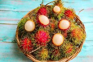 Fresh rambutan on a tray photo