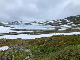 Rallarvegen biking road in Norway by summer, view on frozen lake 18 photo