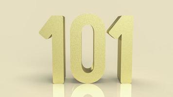 101 gold number for beginner concept 3d rendering photo