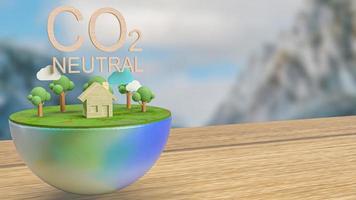 la casa de madera de la tierra y el árbol para la naturaleza co2 o el concepto ecológico 3d renderizado foto