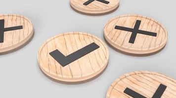 right and wrong symbol on wooden plate 3d rendering photo