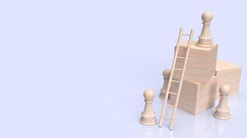 The chess and stair on wood cube for business concept 3d rendering photo