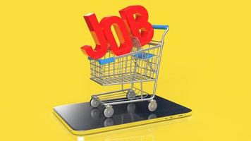 The red job on shopping cart yellow background  for business concept 3d rendering photo