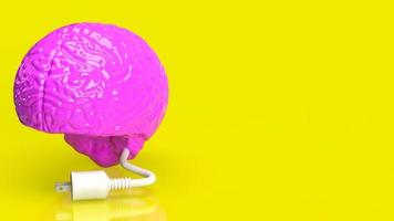 The pink brain and white electric plug for creative or business concept 3d rendering photo