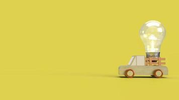 The van truck and lightbulb on yellow background  for business or creative concept 3d rendering photo