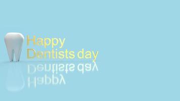 The white tooth and gold text for happy dentist day 3d rendering photo