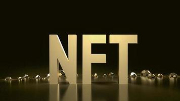 The gold nft text on black background  for business or art concept 3d rendering photo