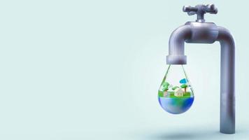 The earth in water drop for world water day or ecology concept 3d rendering. photo