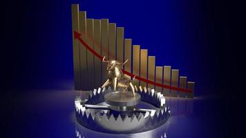 gold bull in trap and chart arrow up for business concept 3d rendering photo