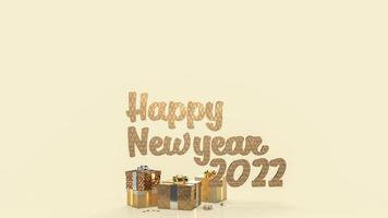 The happy new year  text and gold gift box for business and holiday concept 3d rendering photo