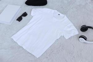 Casual white t-shirt mock up with accessories photo