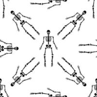 Black skeletons in various poses pattern. Halloween design. Perfect for fall, holidays, fabric, textile. Seamless repeat swatch. vector