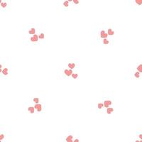 Pink hearts in doodle style. Seamless romantic pattern. Colorful hearts on white vector background. Ready template for design, postcards, print, poster, party, Valentine's day, textile.