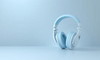 Headphones on blue background. podcast concept. photo