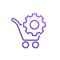 shopping cart and gear line icon, vector