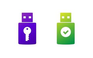 Iconos de vector de clave de seguridad de memoria USB