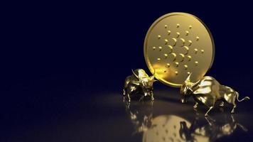 los toros de oro y la imagen de la moneda de cardano para la representación criptográfica o del concepto de negocio en 3d foto